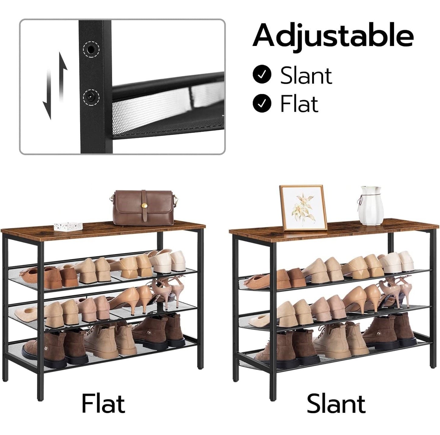 4-Tier Shoe Rack, Industrial Shoe Organizer Storage Bench - Cosy Abode