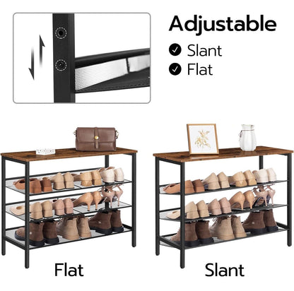 4-Tier Shoe Rack, Industrial Shoe Organizer Storage Bench - Cosy Abode