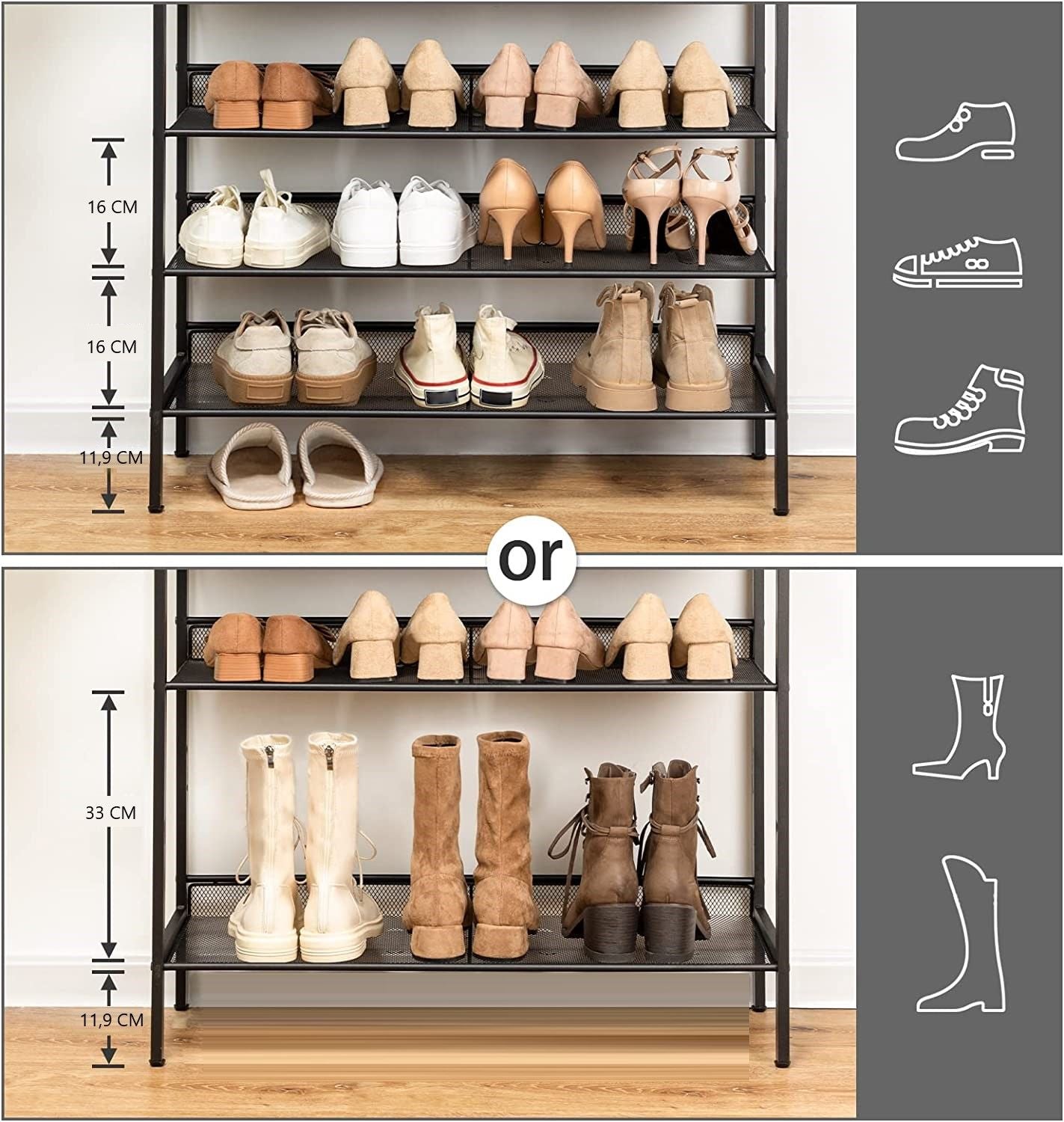 4-Tier Shoe Rack, Industrial Shoe Organizer Storage Bench - Cosy Abode