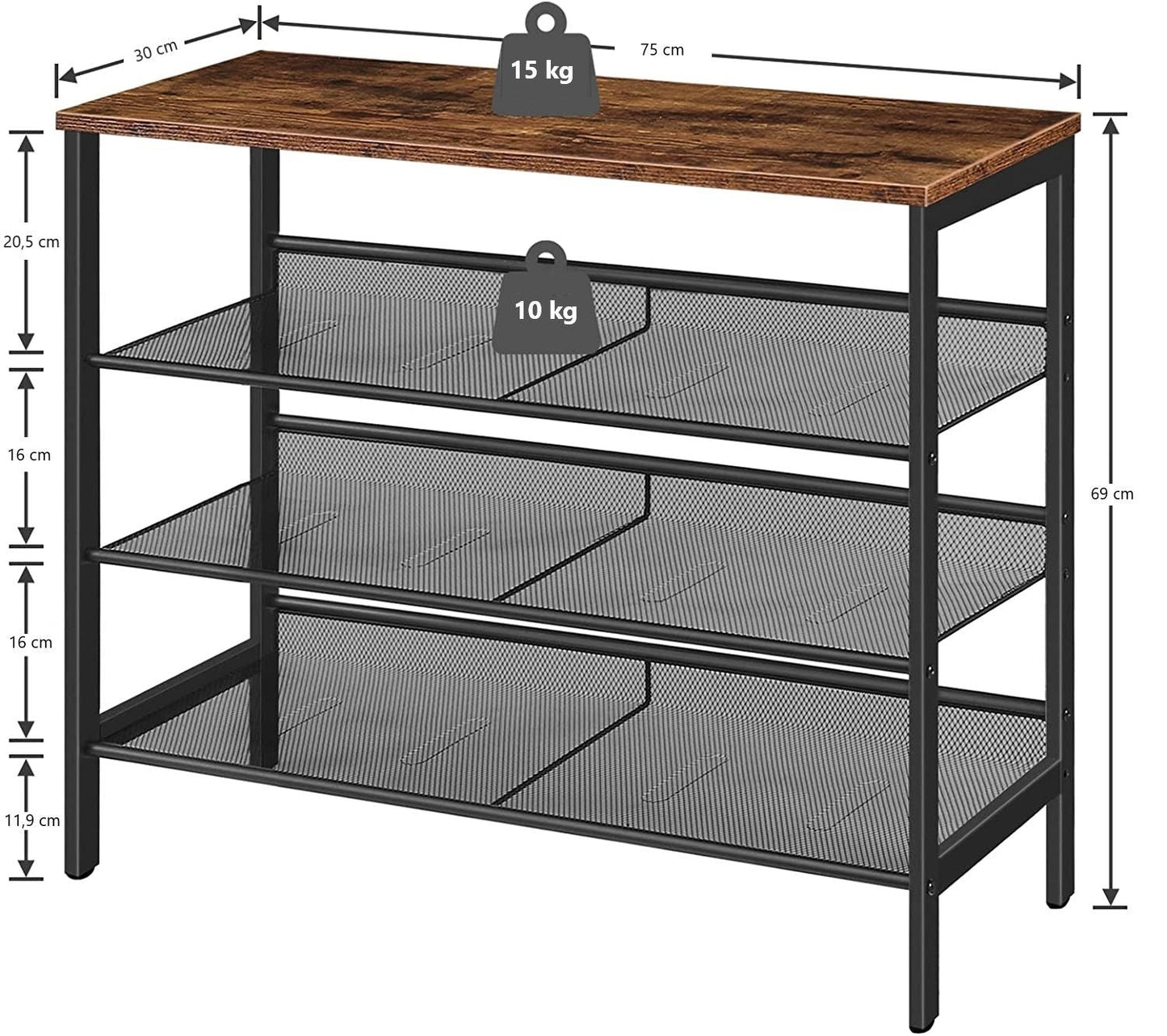 4-Tier Shoe Rack, Industrial Shoe Organizer Storage Bench - Cosy Abode