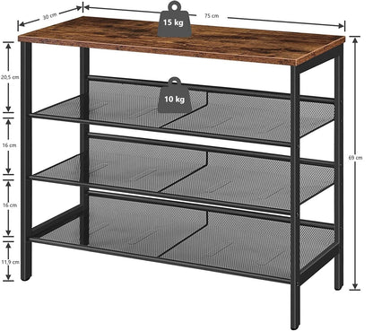 4-Tier Shoe Rack, Industrial Shoe Organizer Storage Bench - Cosy Abode
