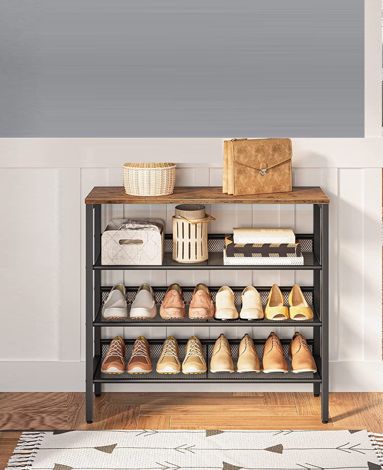 4-Tier Shoe Rack, Industrial Shoe Organizer Storage Bench - Cosy Abode