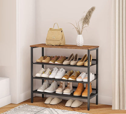 4-Tier Shoe Rack, Industrial Shoe Organizer Storage Bench - Cosy Abode
