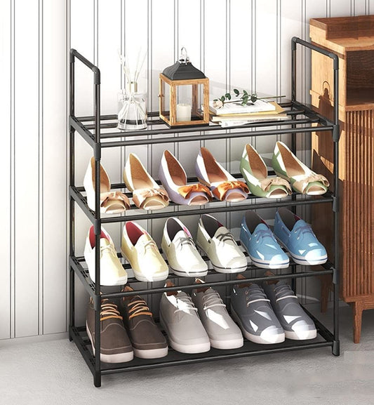 4-Tier Stainless Steel Shoe Rack Storage Organizer to Hold up to 15 Pairs of Shoes (55cm, Black) - Cosy Abode