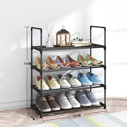 4-Tier Stainless Steel Shoe Rack Storage Organizer to Hold up to 15 Pairs of Shoes (55cm, Black) - Cosy Abode