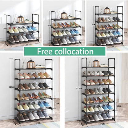 4-Tier Stainless Steel Shoe Rack Storage Organizer to Hold up to 15 Pairs of Shoes (55cm, Black) - Cosy Abode