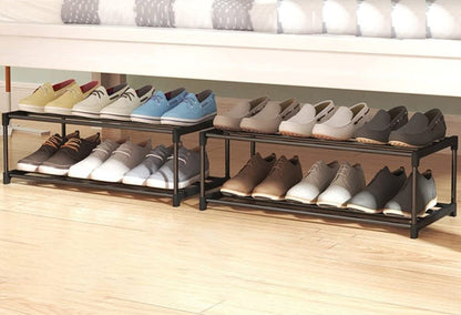4-Tier Stainless Steel Shoe Rack Storage Organizer to Hold up to 15 Pairs of Shoes (55cm, Black) - Cosy Abode