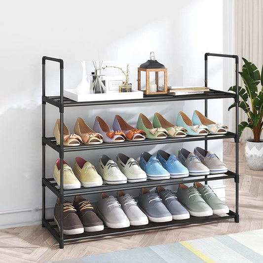 4-Tier Stainless Steel Shoe Rack Storage Organizer to Hold up to 20 Pairs of Shoes (80cm, Black) - Cosy Abode