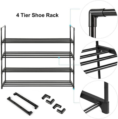 4-Tier Stainless Steel Shoe Rack Storage Organizer to Hold up to 20 Pairs of Shoes (80cm, Black) - Cosy Abode