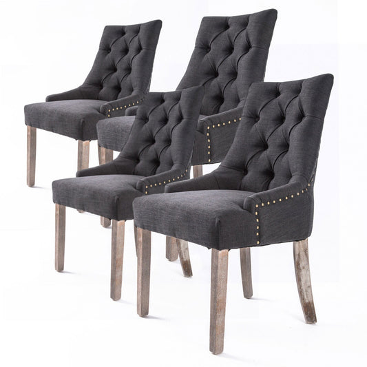 4X French Provincial Dining Chair Oak Leg AMOUR BLACK - Cosy Abode