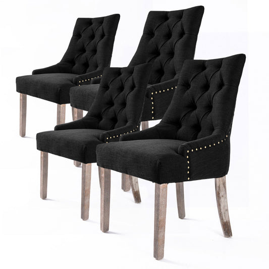 4X French Provincial Dining Chair Oak Leg AMOUR DARK BLACK - Cosy Abode