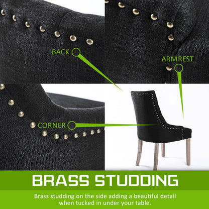 4X French Provincial Dining Chair Oak Leg AMOUR DARK BLACK - Cosy Abode