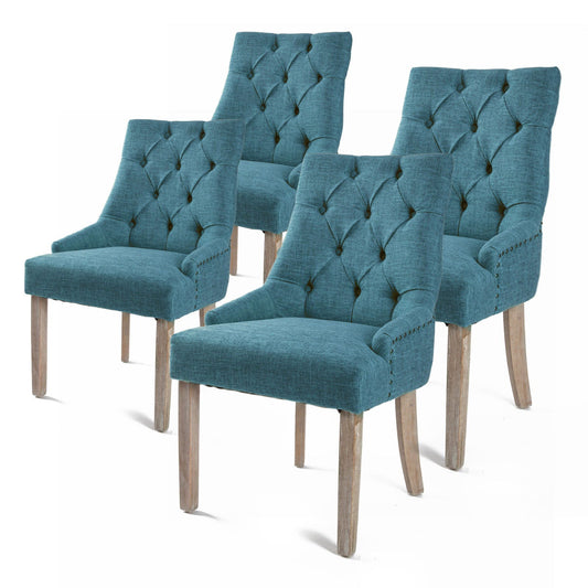 4X French Provincial Dining Chair Oak Leg AMOUR DARK BLUE - Cosy Abode
