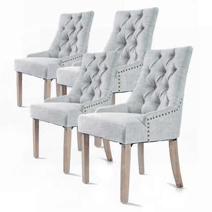 4X French Provincial Dining Chair Oak Leg AMOUR GREY - Cosy Abode