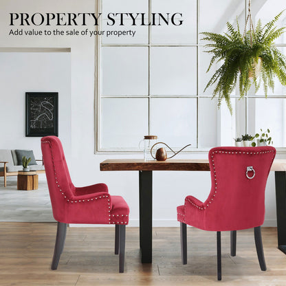 4X French Provincial Dining Chair Ring Studded Velvet Rubberwood Leg LISSE BORDEAUX RED - Cosy Abode