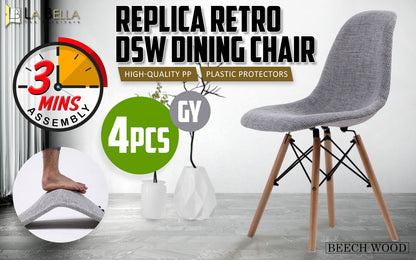 4X Retro Dining Cafe Chair DSW GREY - Cosy Abode