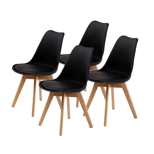 4X Retro Dining Cafe Chair Padded Seat BLACK - Cosy Abode