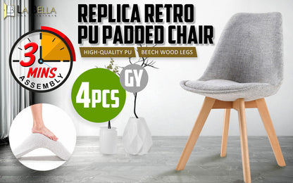 4X Retro Dining Cafe Chair Padded Seat GREY - Cosy Abode