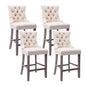 4X Velvet Bar Stools with Studs Trim Wooden Legs Tufted Dining Chairs Kitchen - Cosy Abode