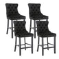 4X Velvet Bar Stools with Studs Trim Wooden Legs Tufted Dining Chairs Kitchen - Cosy Abode