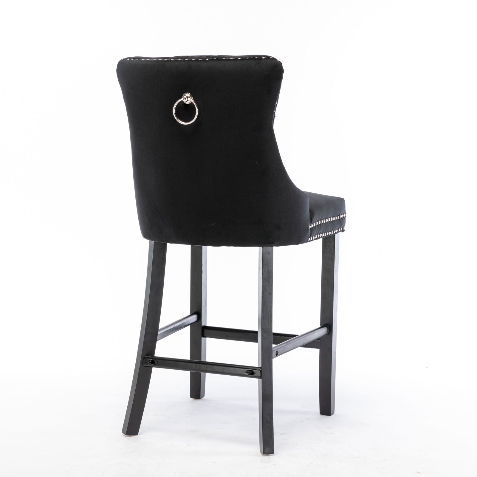 4X Velvet Bar Stools with Studs Trim Wooden Legs Tufted Dining Chairs Kitchen - Cosy Abode