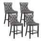4X Velvet Bar Stools with Studs Trim Wooden Legs Tufted Dining Chairs Kitchen - Cosy Abode