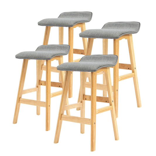 4X Wooden Bar Stool Dining Chair Fabric DARA 65cm GREY - Cosy Abode