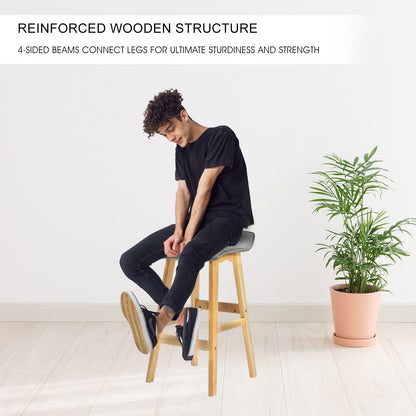 4X Wooden Bar Stool Dining Chair Fabric DARA 65cm GREY - Cosy Abode