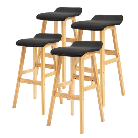 4X Wooden Bar Stool Dining Chair Fabric DARA 73cm BLACK - Cosy Abode