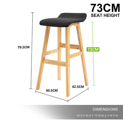 4X Wooden Bar Stool Dining Chair Fabric DARA 73cm BLACK - Cosy Abode