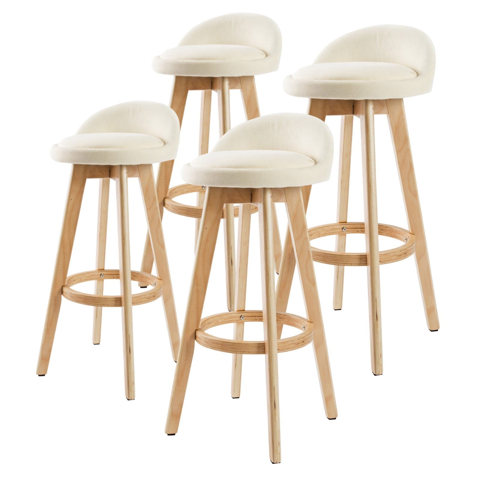 4X Wooden Bar Stool Dining Chair Fabric LEILA 72cm BEIGE - Cosy Abode