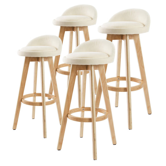 4X Wooden Bar Stool Dining Chair Fabric LEILA 72cm BEIGE - Cosy Abode