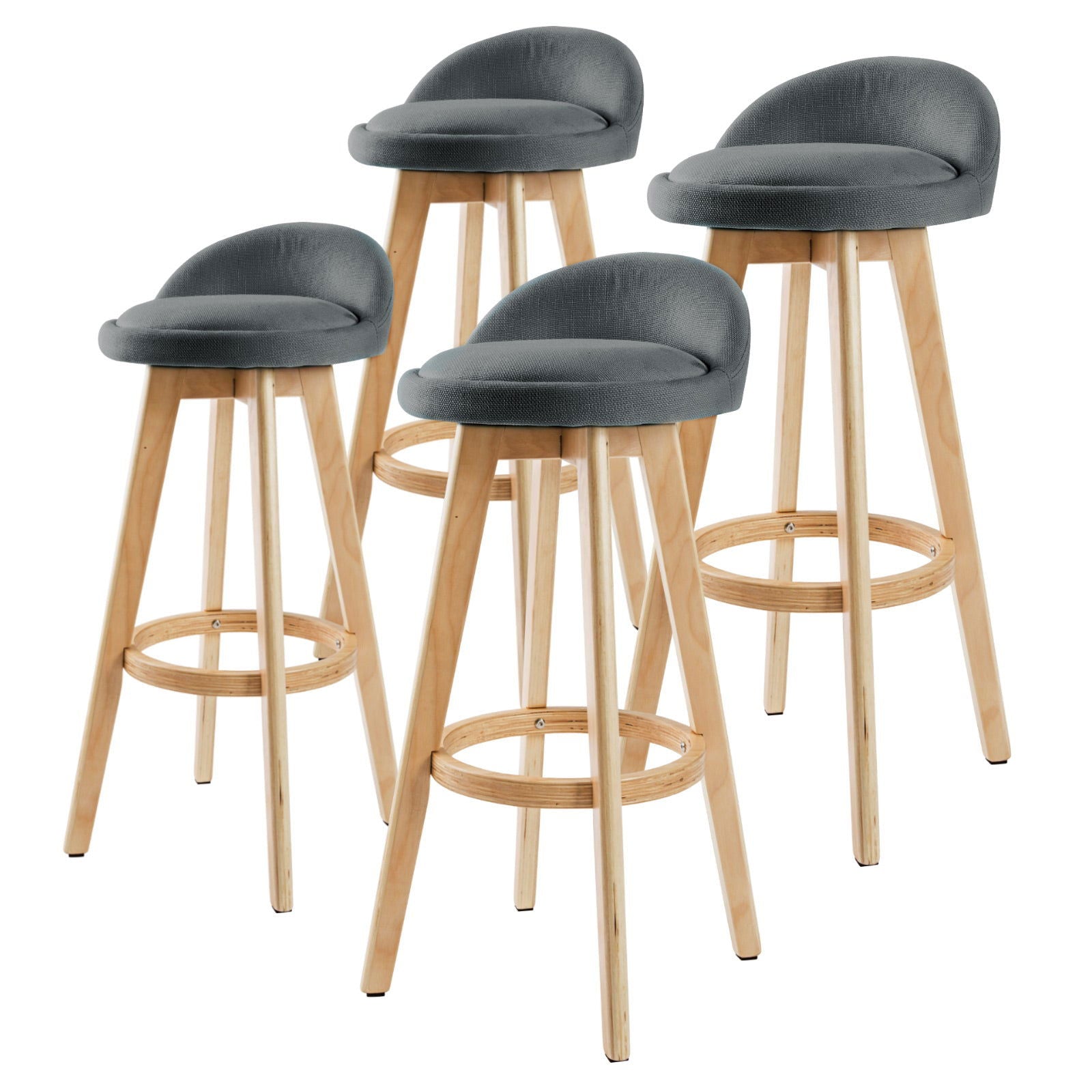 4X Wooden Bar Stool Dining Chair Fabric LEILA 72cm GREY - Cosy Abode