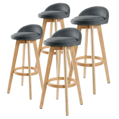4X Wooden Bar Stool Dining Chair Fabric LEILA 72cm GREY - Cosy Abode