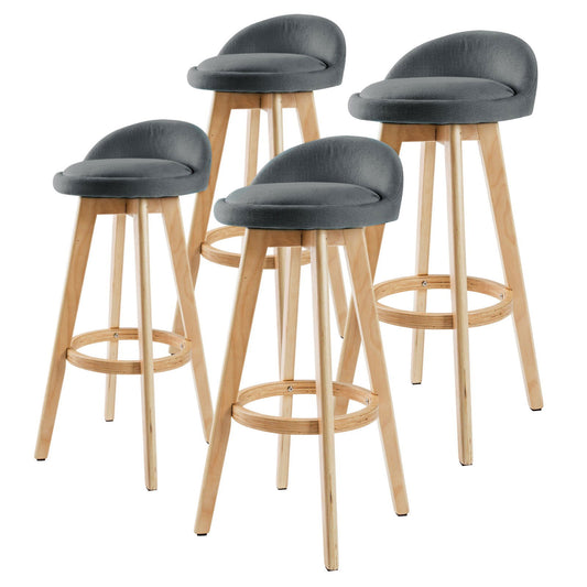 4X Wooden Bar Stool Dining Chair Fabric LEILA 72cm GREY - Cosy Abode