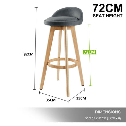 4X Wooden Bar Stool Dining Chair Fabric LEILA 72cm GREY - Cosy Abode