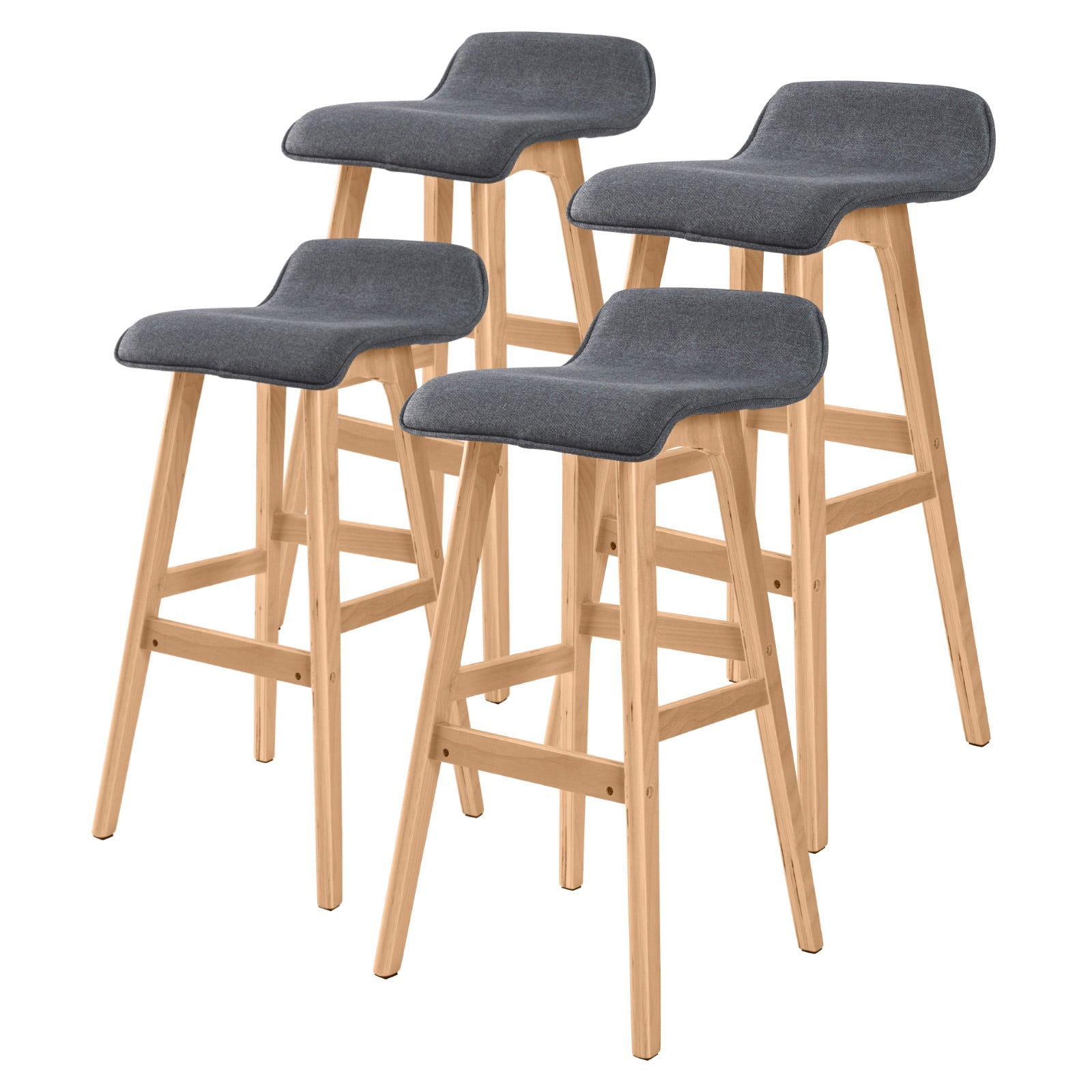 4X Wooden Bar Stool Dining Chair Fabric SOPHIA 74cm GREY - Cosy Abode