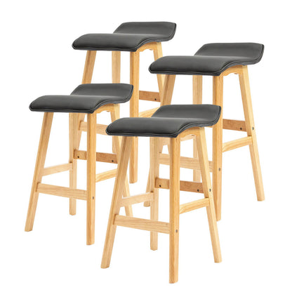 4X Wooden Bar Stool Dining Chair Leather DARA 65cm BLACK - Cosy Abode