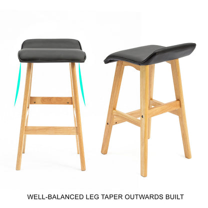 4X Wooden Bar Stool Dining Chair Leather DARA 65cm BLACK - Cosy Abode