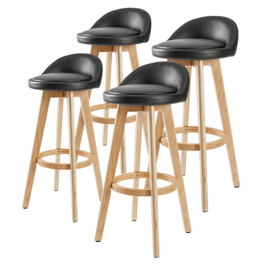 4X Wooden Bar Stool Dining Chair Leather LEILA 72cm BLACK - Cosy Abode