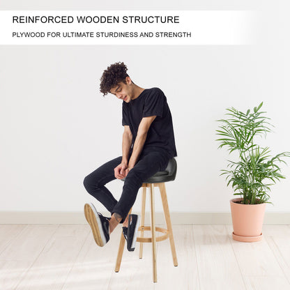 4X Wooden Bar Stool Dining Chair Leather LEILA 72cm BLACK - Cosy Abode