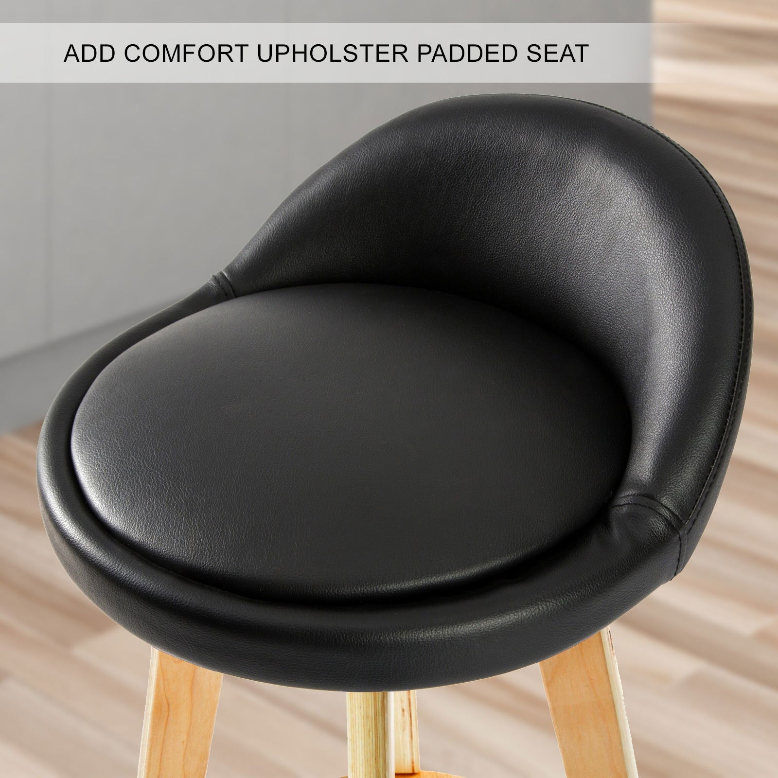 4X Wooden Bar Stool Dining Chair Leather LEILA 72cm BLACK - Cosy Abode