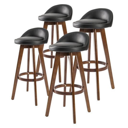 4X Wooden Bar Stool Dining Chair Leather LEILA 72cm BLACK BROWN - Cosy Abode