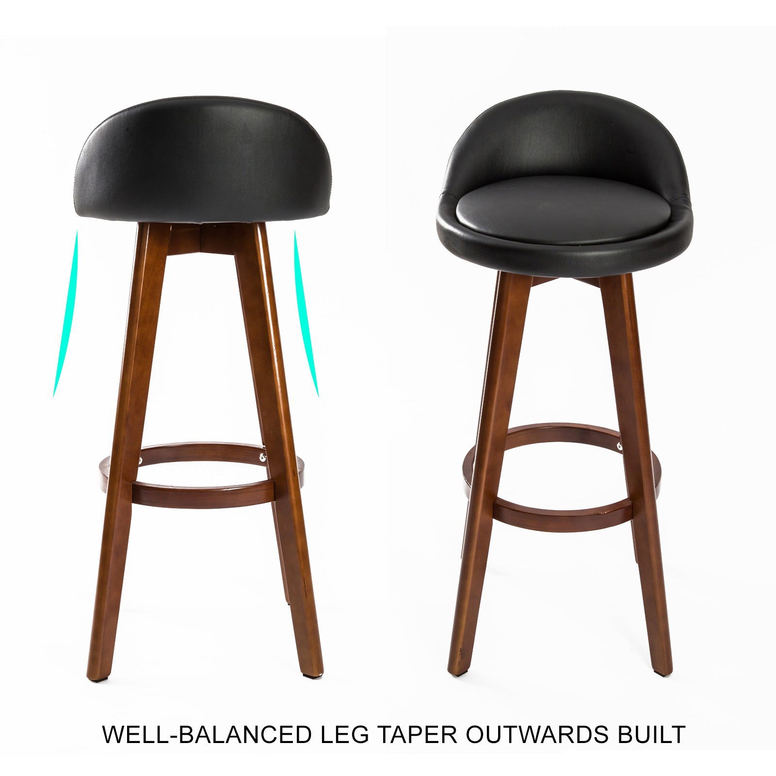 4X Wooden Bar Stool Dining Chair Leather LEILA 72cm BLACK BROWN - Cosy Abode