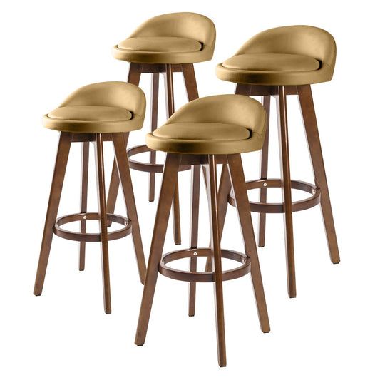 4X Wooden Bar Stool Dining Chair Leather LEILA 72cm COFFEE BROWN - Cosy Abode