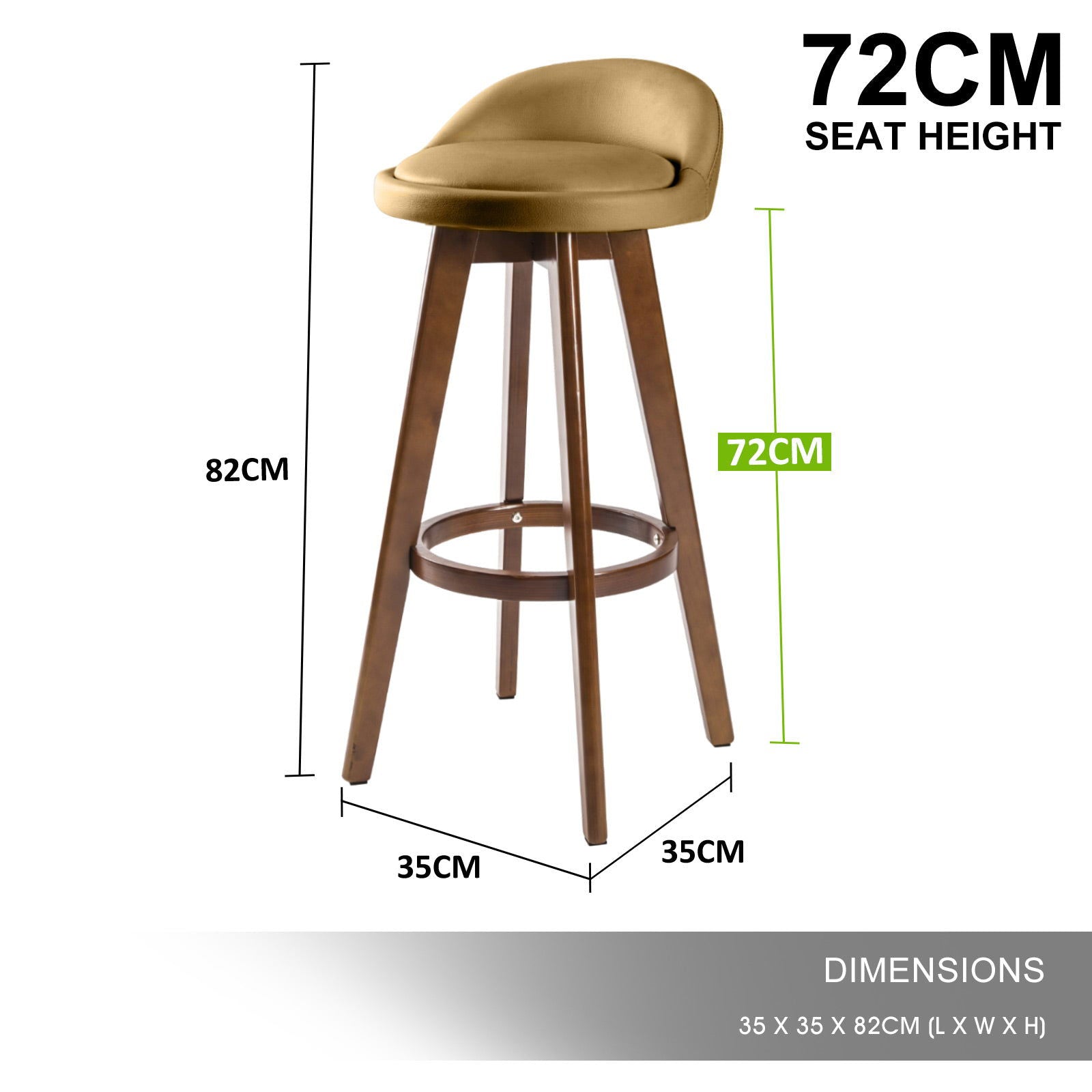 4X Wooden Bar Stool Dining Chair Leather LEILA 72cm COFFEE BROWN - Cosy Abode