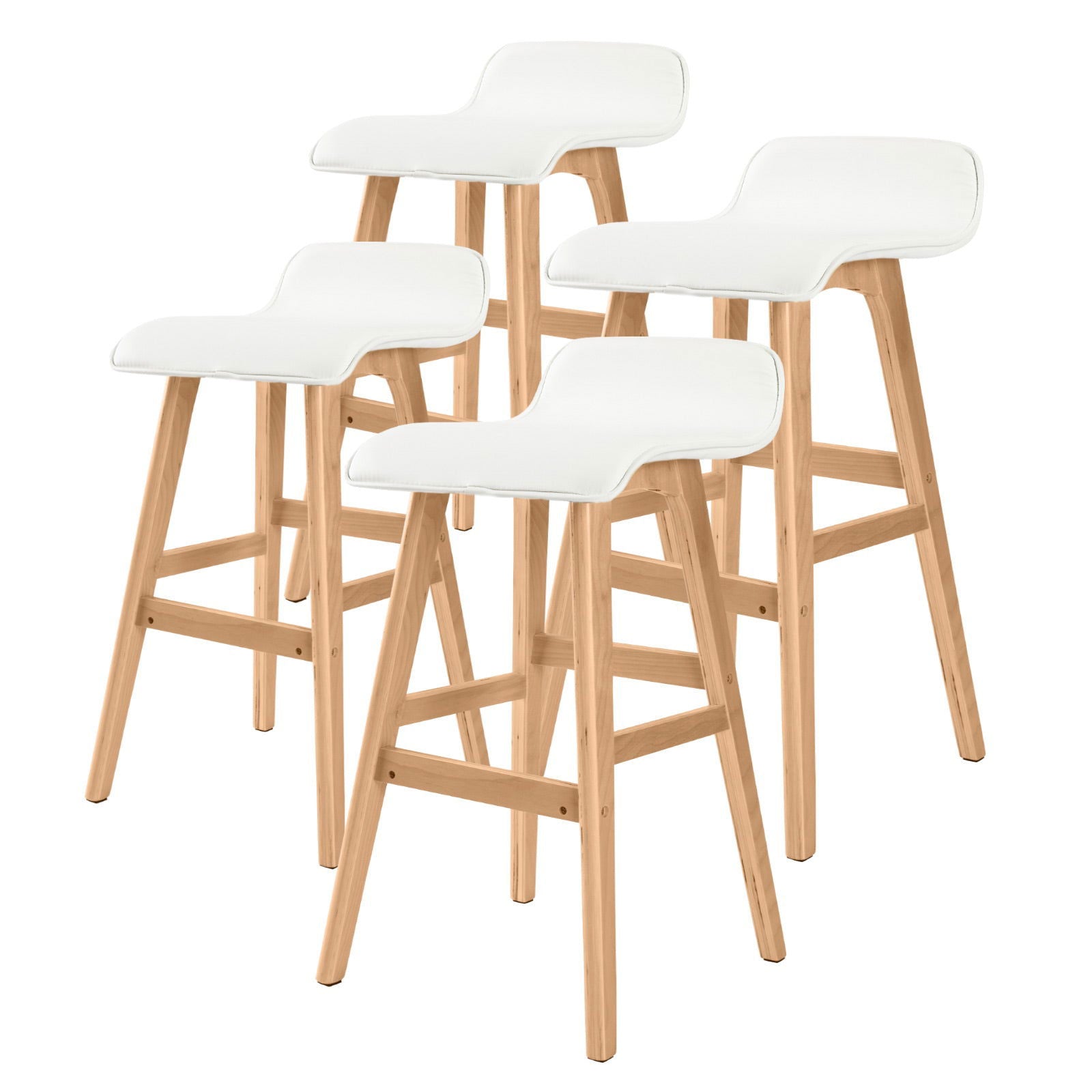 4X Wooden Bar Stool Dining Chair Leather SOPHIA 65cm WHITE - Cosy Abode