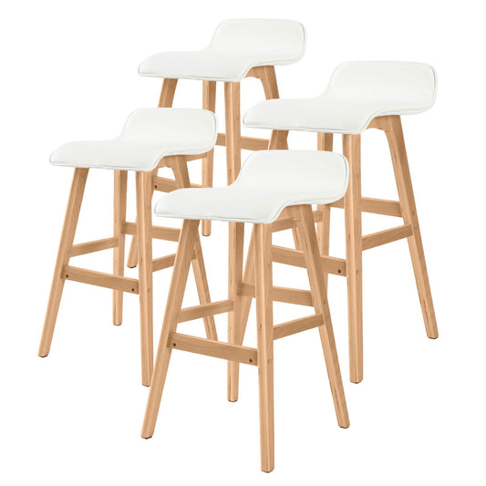 4X Wooden Bar Stool Dining Chair Leather SOPHIA 65cm WHITE - Cosy Abode