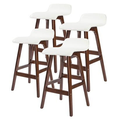 4X Wooden Bar Stool Dining Chair Leather SOPHIA 65cm WHITE BROWN - Cosy Abode