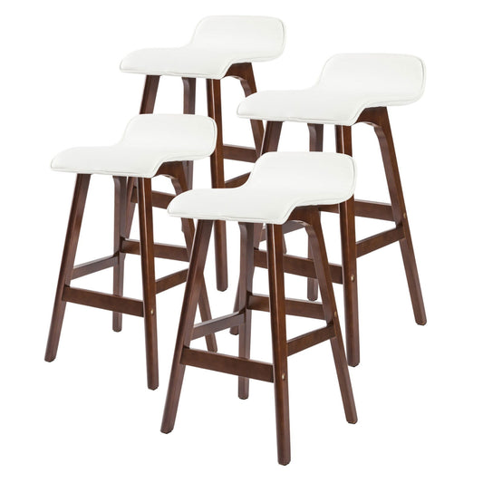 4X Wooden Bar Stool Dining Chair Leather SOPHIA 65cm WHITE BROWN - Cosy Abode